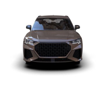 Stüdyo ortamında beyaz arka planda izole edilmiş markasız bir SUV 'un 3 boyutlu görüntüsü.