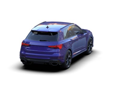 Beyaz arka planda mavi spor araba, 3 boyutlu.