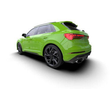 beyaz arka planda yeşil spor araba 3 boyutlu görüntüleme