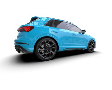 3 boyutlu mavi araba çizimi. Araba izole. 3d oluşturma.