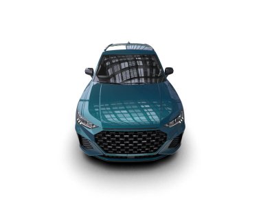 Mavi araba beyaz arka planda izole edilmiş. 3d illüstrasyon