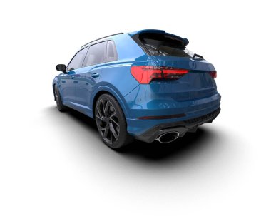 Beyaz arka planda modern bir araba. 3D görüntüleme - illüstrasyon