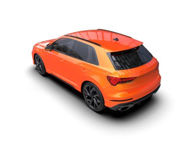 Turuncu araba arka planda izole edilmiş. 3D görüntüleme - illüstrasyon