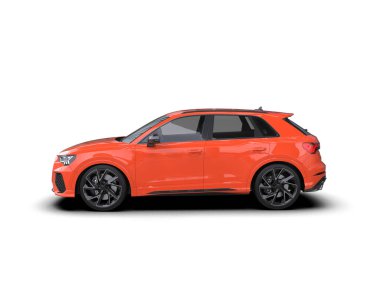 Kırmızı araba beyaz arka planda izole edildi.