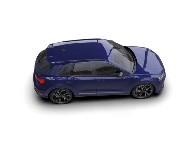 Beyaz arka planda mavi bir arabanın 3 boyutlu görüntüsü, stüdyo çekimi.