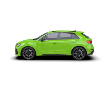 yeşil modern araba. Ön manzara. 3d illüstrasyon