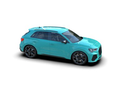 Beyaz arka planda modern kompakt araba. 3d oluşturma