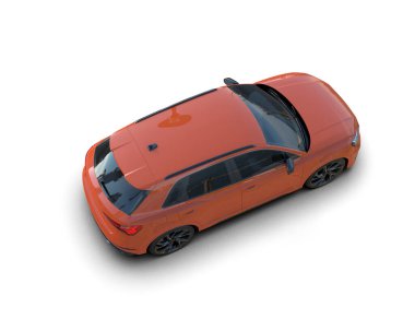 Beyaz arka planda turuncu spor araba, 3 boyutlu..