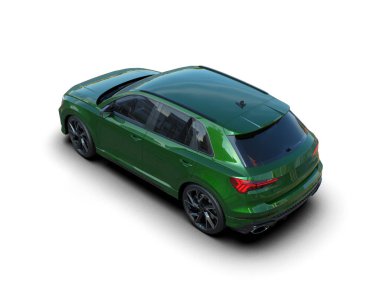 Beyaz arkası beyaz ekranlı yeşil spor araba.