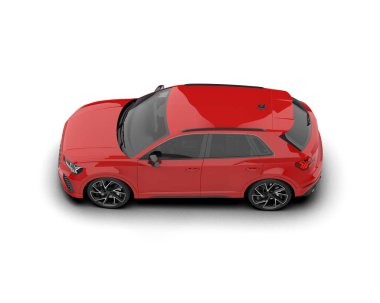 Stüdyoda beyaz arka planda izole edilmiş kırmızı bir arabanın 3 boyutlu görüntüsü