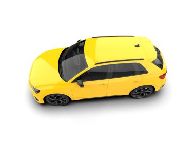 Beyaz arka planda 3 boyutlu sarı araba.