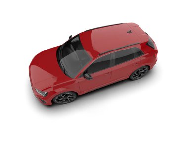 3 boyutlu kırmızı araba beyaz üzerine çiziliyor