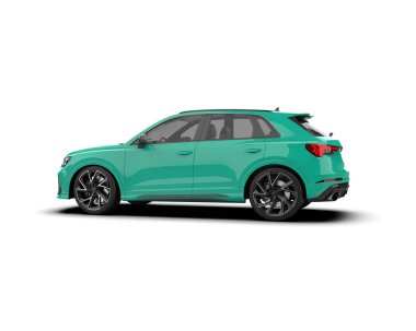 Beyaz stüdyo ortamında izole edilmiş 3 boyutlu markasız bir SUV.