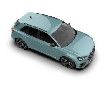 Beyaz arka planda mavi bir arabanın 3 boyutlu canlandırması