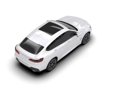 Beyaz spor arazi aracı beyaz arka planda izole edilmiş. 3d oluşturma