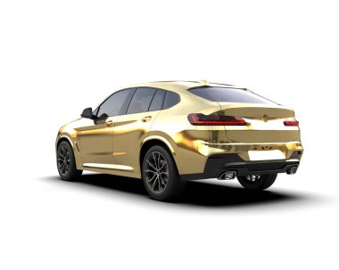 Arka planda lüks bir araba var. 3D görüntüleme - illüstrasyon