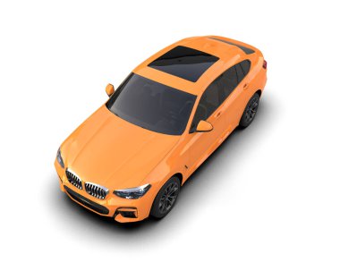 3 boyutlu görüntüleme. turuncu araba gri arka planda izole edildi