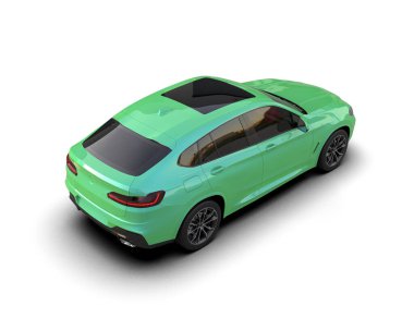 Yeşil bir spor arabanın 3 boyutlu çizimi