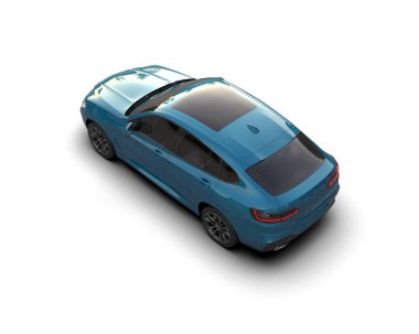 Mavi araba beyaz arka planda izole edilmiş. 3d illüstrasyon.