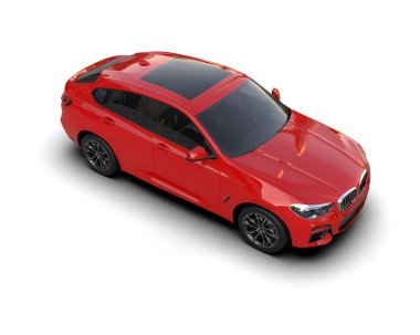 Beyaz arka planda modern kırmızı araba. 3d oluşturma
