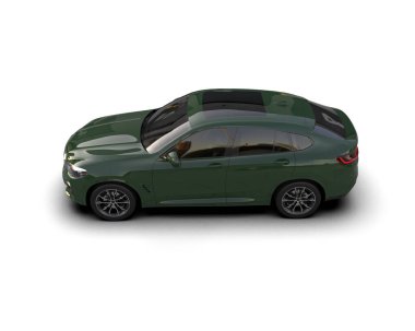 yeşil modern araba beyaz arkaplanda izole edilmiş - yan görünüm