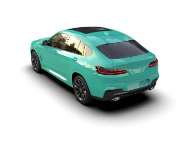 Stüdyoda 3 boyutlu yeşil marka SUV daha az jenerik araba.