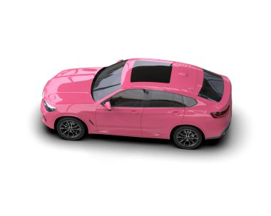 Beyaz arka planda pembe bir arabanın 3 boyutlu görüntüsü