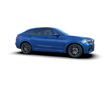 modern mavi araba beyaz üzerine izole.