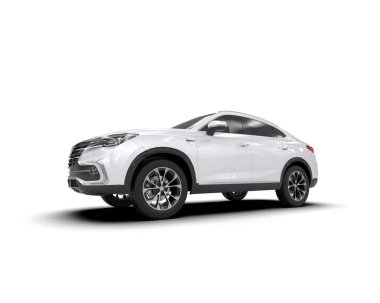 Beyaz arka planda modern bir arabanın 3 boyutlu canlandırması