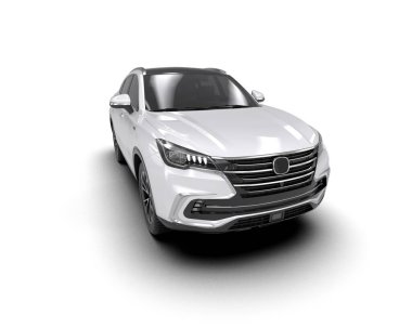 Beyaz arka planda izole edilmiş gerçekçi bir SUV arabası. 3d görüntüleme - illüstrasyon