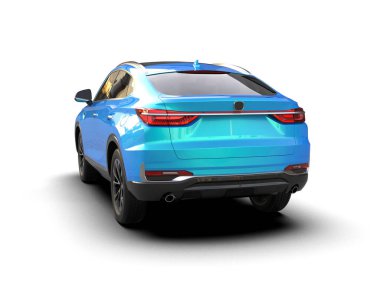 mavi SUv beyaz arkaplanda izole edildi. 3 boyutlu görüntüleme
