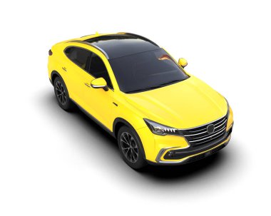 Beyaz arkaplanda araba sarısı rengi, 3 boyutlu illüstrasyon