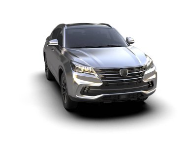 Beyaz arka planda modern bir cip arabası. 3d oluşturma