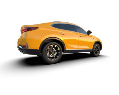 Beyaz arka planda bir araba. 3d oluşturma