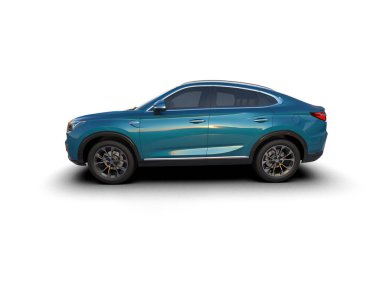 Beyaz bir yüzeyde mavi bir araba. 3 Boyutlu Hazırlama