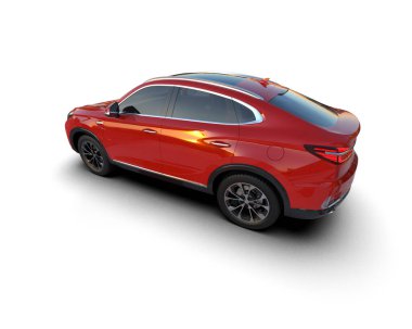 Beyaz arka planda kırmızı lüks SUV. 3d illüstrasyon