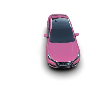 Gri arka planda pembe bir araba. 3d illüstrasyon.