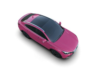 Siyah yüzeyi olan pembe bir araba. 3d oluşturma.