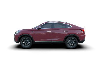 Kırmızı modern arazi aracı koyu bir arka planda. 3d oluşturma