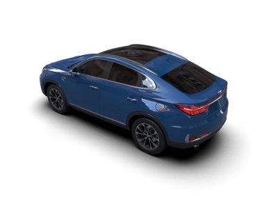 siyah modern SUv mavi gradyan görünümlü. Beyaz arka planda izole edilmiş. 3d oluşturma