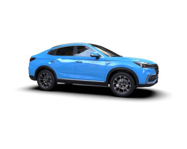 Mavi modern araba beyaz arka planda izole edilmiş. 3d oluşturma