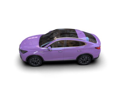 Mor arabası olan modern bir şehir. 3d illüstrasyon