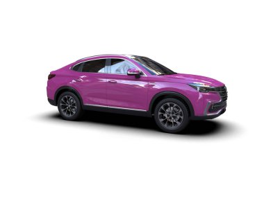 Beyaz arka planda modern pembe bir araba. 3d oluşturma