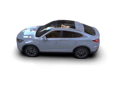 Küçük arabası olan modern bir cip. Beyaz arka planda izole edilmiş. 3 Boyutlu Hazırlama