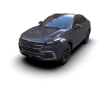 Siyah araba, beyaz arka planda izole edilmiş modern araba. 3d oluşturma
