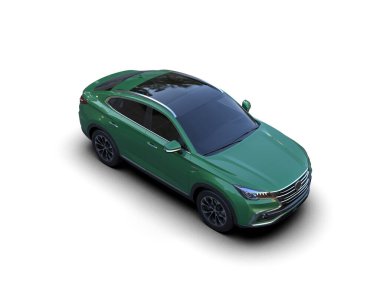 Beyaz arka planda gölgesi olan yeşil, modern bir spor araba. 3d oluşturma.
