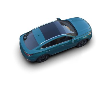 mavi modern araba - beyaz arkaplanda 3D görüntüleme