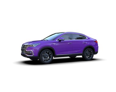 Mor araba beyaz arka planda izole edilmiş. 3d oluşturma