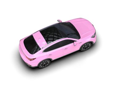 Pembe lüks araba beyaz arka planda izole edildi. 3 boyutlu görüntüleme