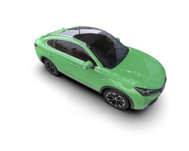 Beyaz arka planı olan yeşil bir arabanın 3 boyutlu görüntüsü